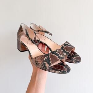 AGL Brenda Snake Embossed Leather Block Heel Sandals Brown 39.5